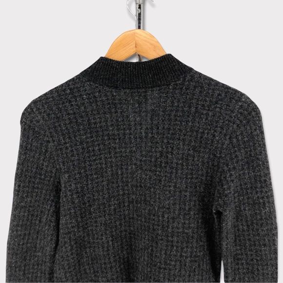 Lauren Ralph Lauren Jacket Lambswool Houndstooth Charcoal Grey Long Sleeve Zip - Picture 4 of 10